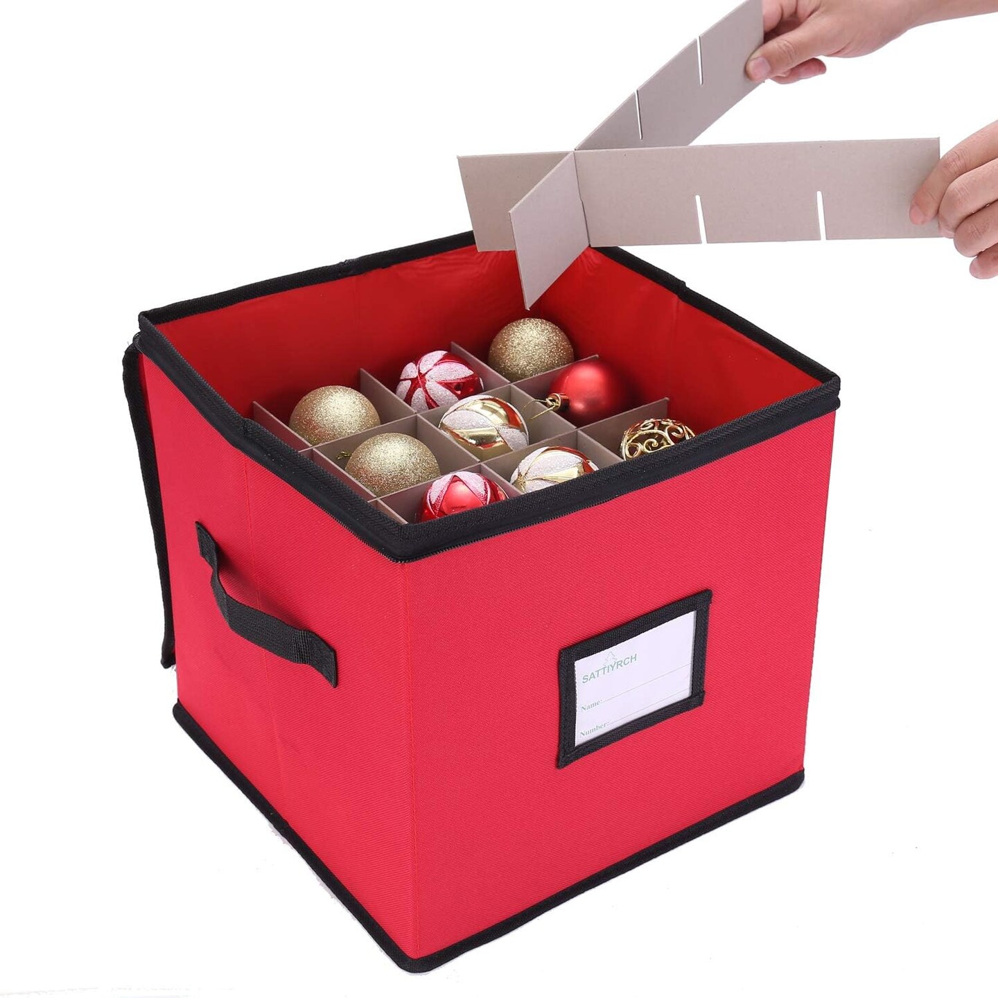 Christmas Ornament Storage Box,600D Oxford Fabric Stores up-to 64 Standard Holiday Ornaments Holder,12 x 12 Inch 4 Layer Xmas Storage Containers