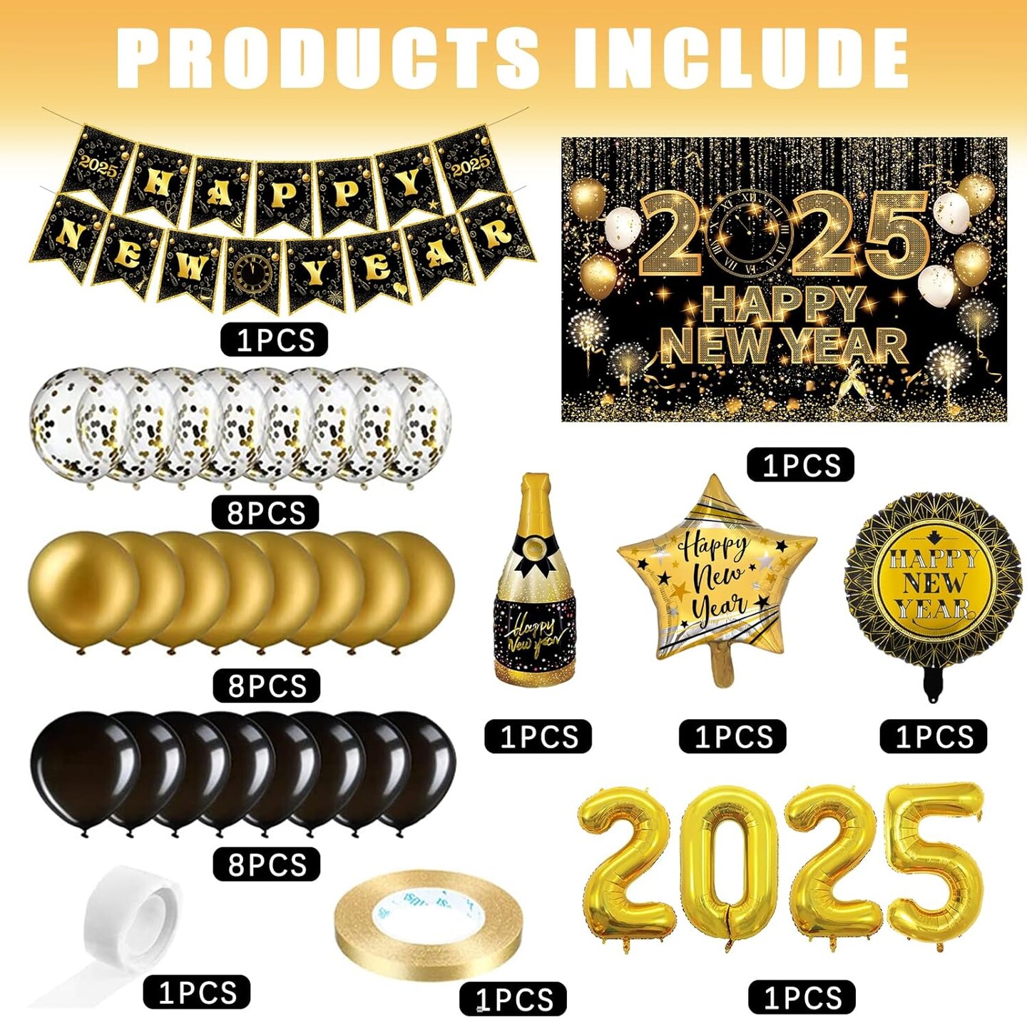 New Years Eve Party Supplies 2024 with happy New Year Banner,Backdrop,Balloons,for New Year Party Decorations