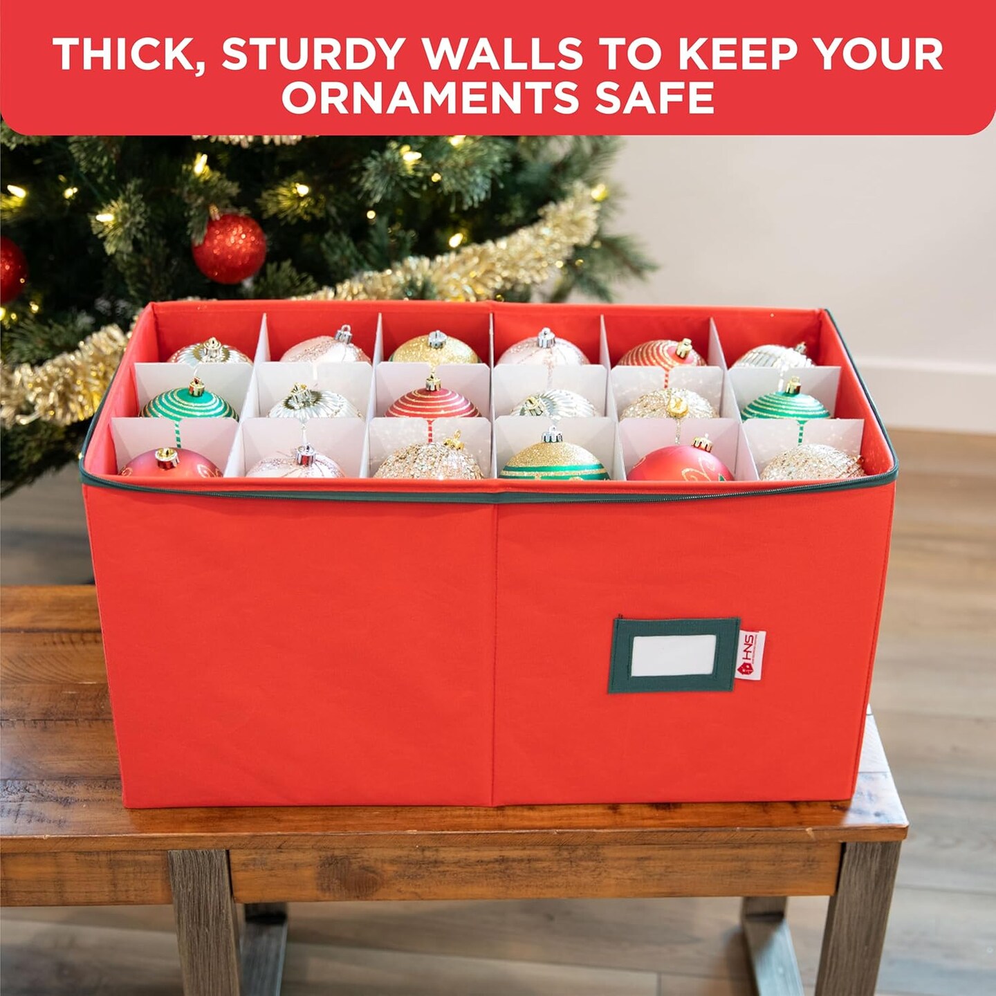 Christmas Ornament Storage Container with Dividers -Box Stores Up to 54-4&#x22; Ornaments, Zippered, Convenient, Adjustable, Heavy Duty 600D, Large Organizer Bin to Protect and Store Holiday D&#xE9;cor