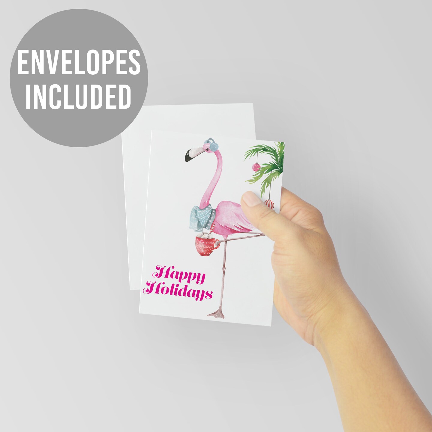 Pink Flamingo Christmas Greeting Cards Boxed Set &#x2013; 24 Holiday Notecards with Envelopes, Happy Holidays Bulk Pack for Tropical-Themed Festivities