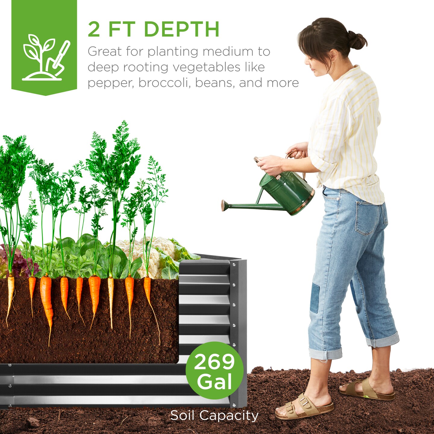 Best Choice Products 6x3x2ft Outdoor Metal Raised Garden Bed, Planter Box for Vegetables, Flowers, Herbs