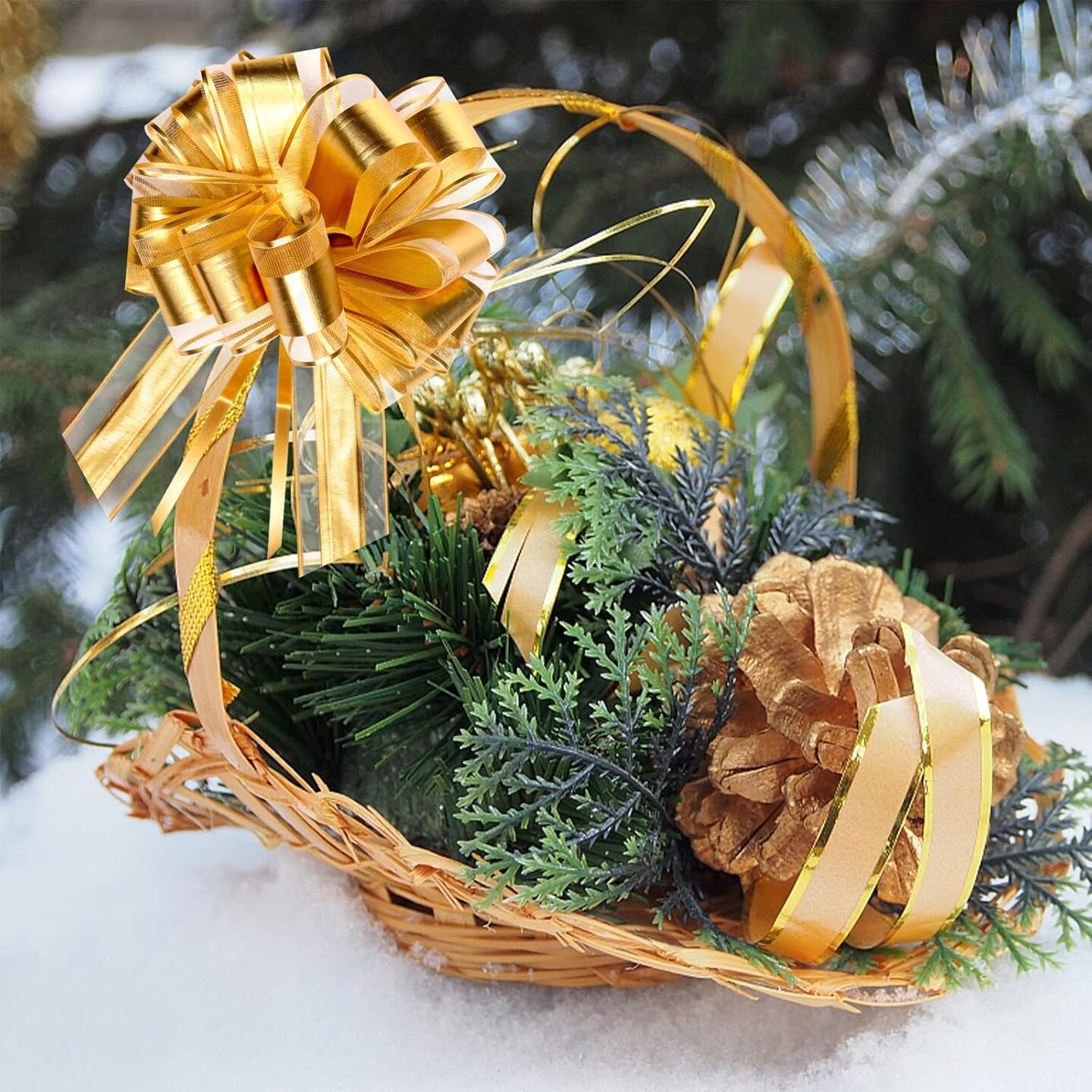 24PCS Gold Pull Bows, Large Christmas Pull Bows Shiny Gift Wrapping Bows for Christmas Holiday Wedding Gift Box Baskets Decoration