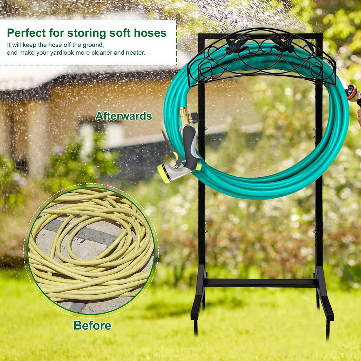 Freestanding Garden Hose Holder Storage Rack Rust-Resistant Strong Support Simple Installation No Drilling Needed