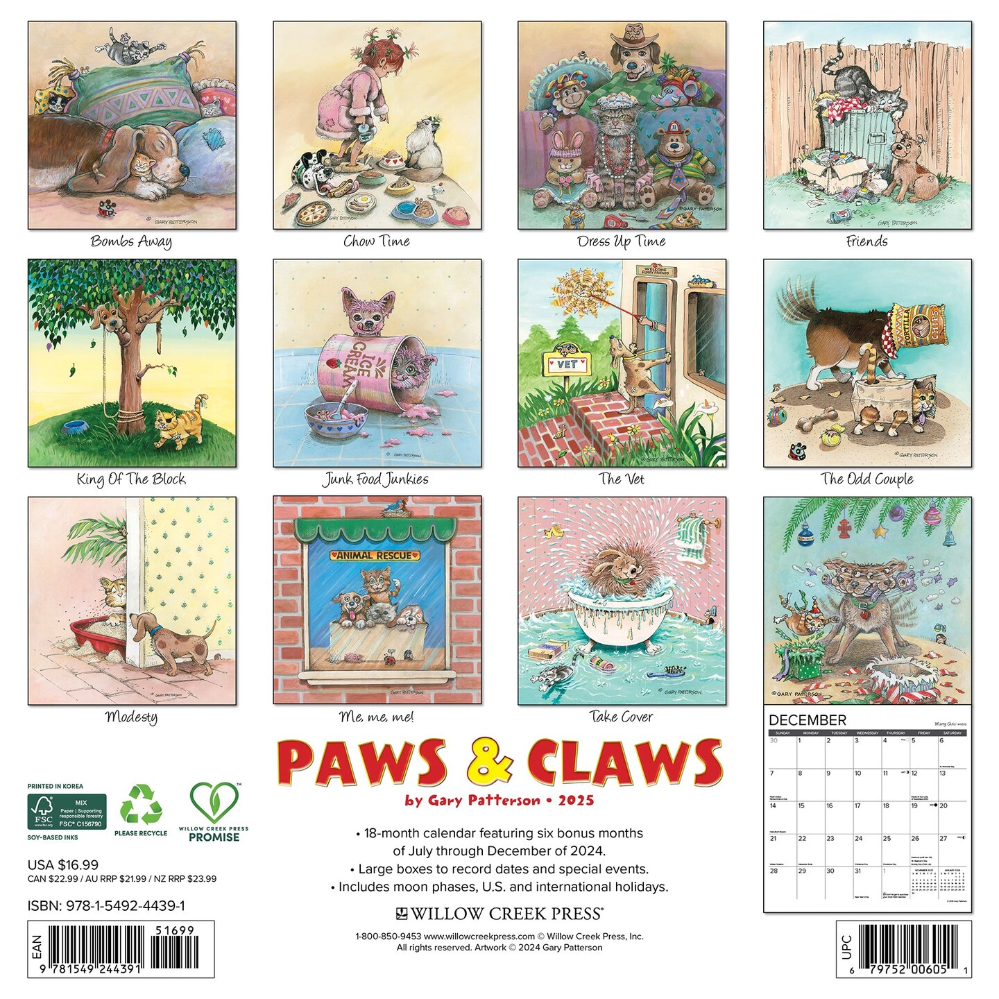 Paws &#x26; Claws by Gary Patterson 2025 Wall Calendar