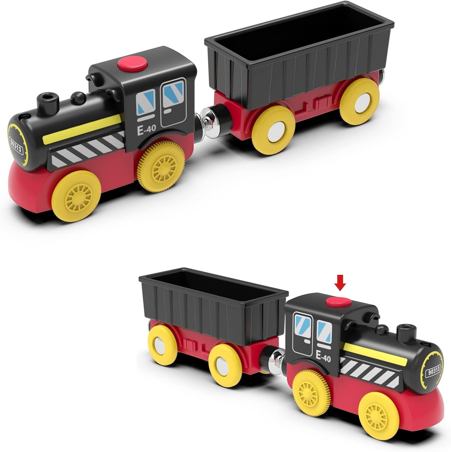 Battery Operated Locomotive Train, Magnetic Train Toy for Wooden Tracks, Motorized Train Compatible with Thomas, Brio, Chuggington, Melissa & Doug