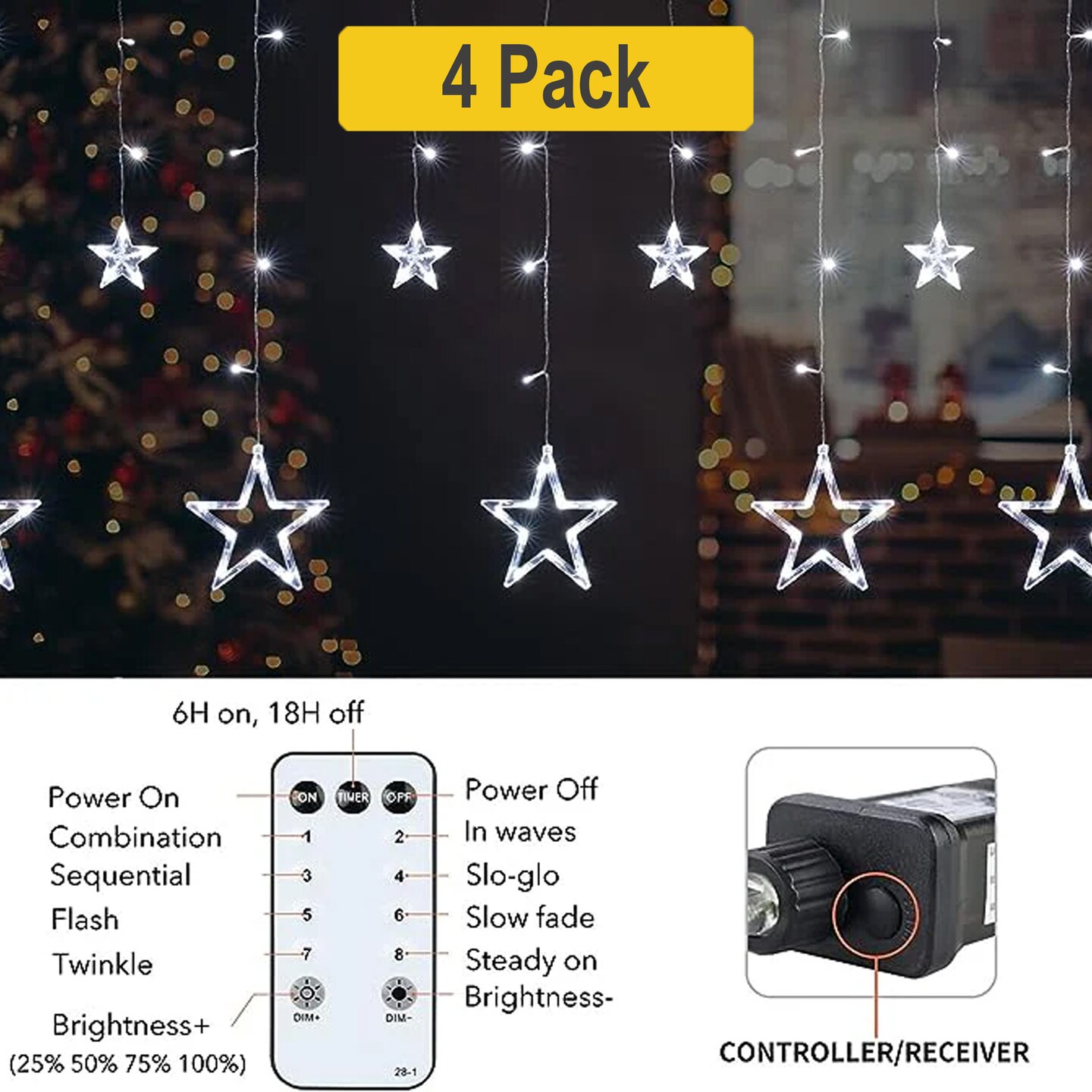 Starry White Curtain Lights — 138 LED, Perfect for Events & Bedrooms