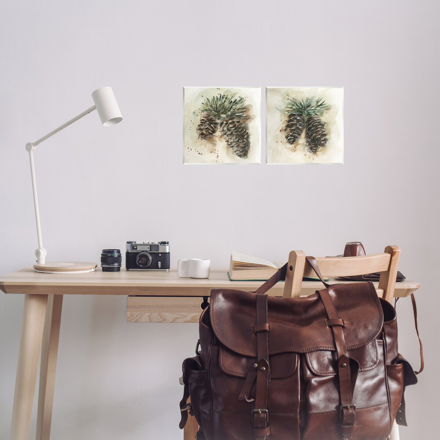 Stupell Industries Watercolor Drawing Pine Cones  2 pc Wall Plaque Art Set Design by Ethan Harper