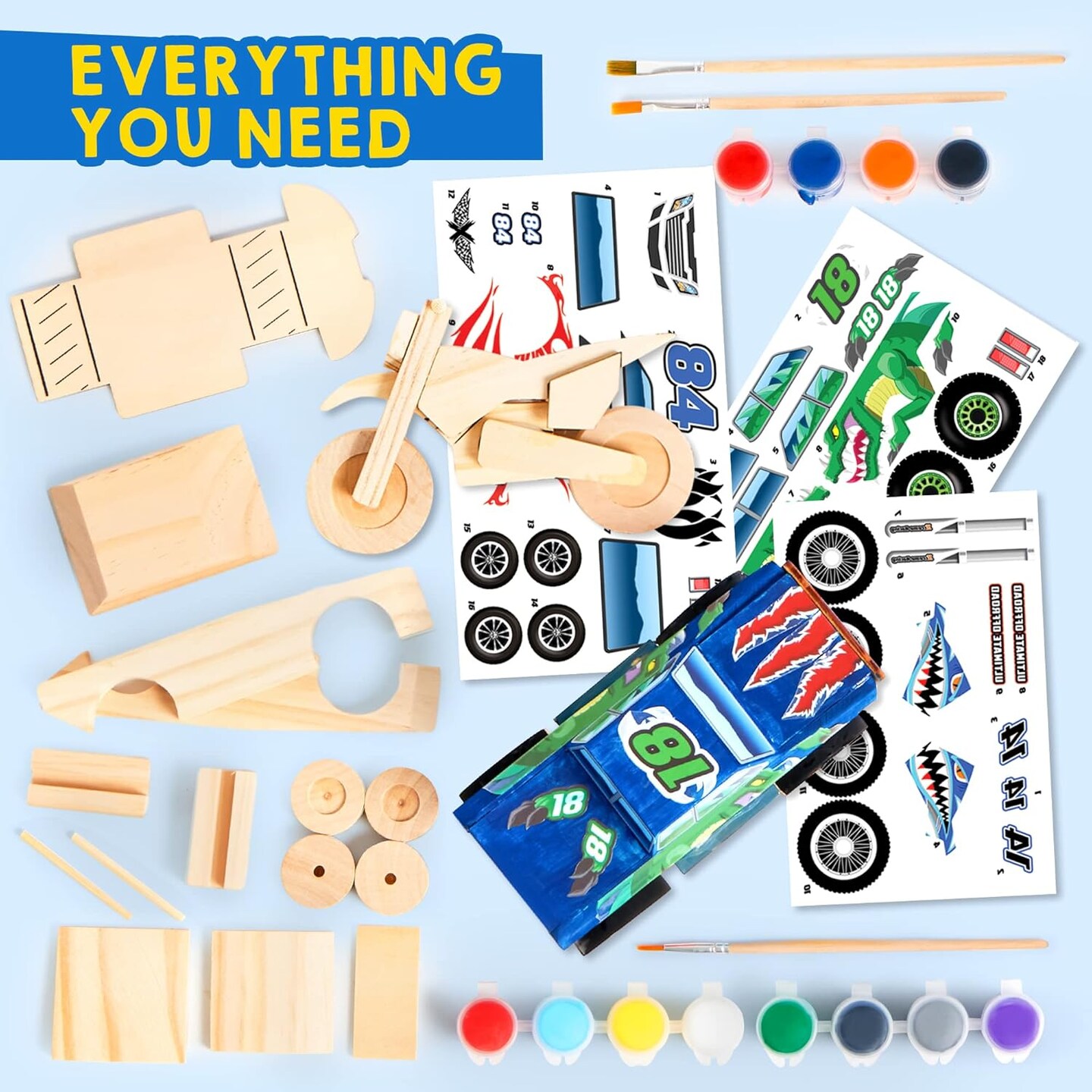 Kids Craft Kit Build & Paint Your Own Wooden Race Car Art & Craft Kit DIY Toy Make Your Own Car Truck Toy Construct and Paint Craft Kit, Presents for Kids
