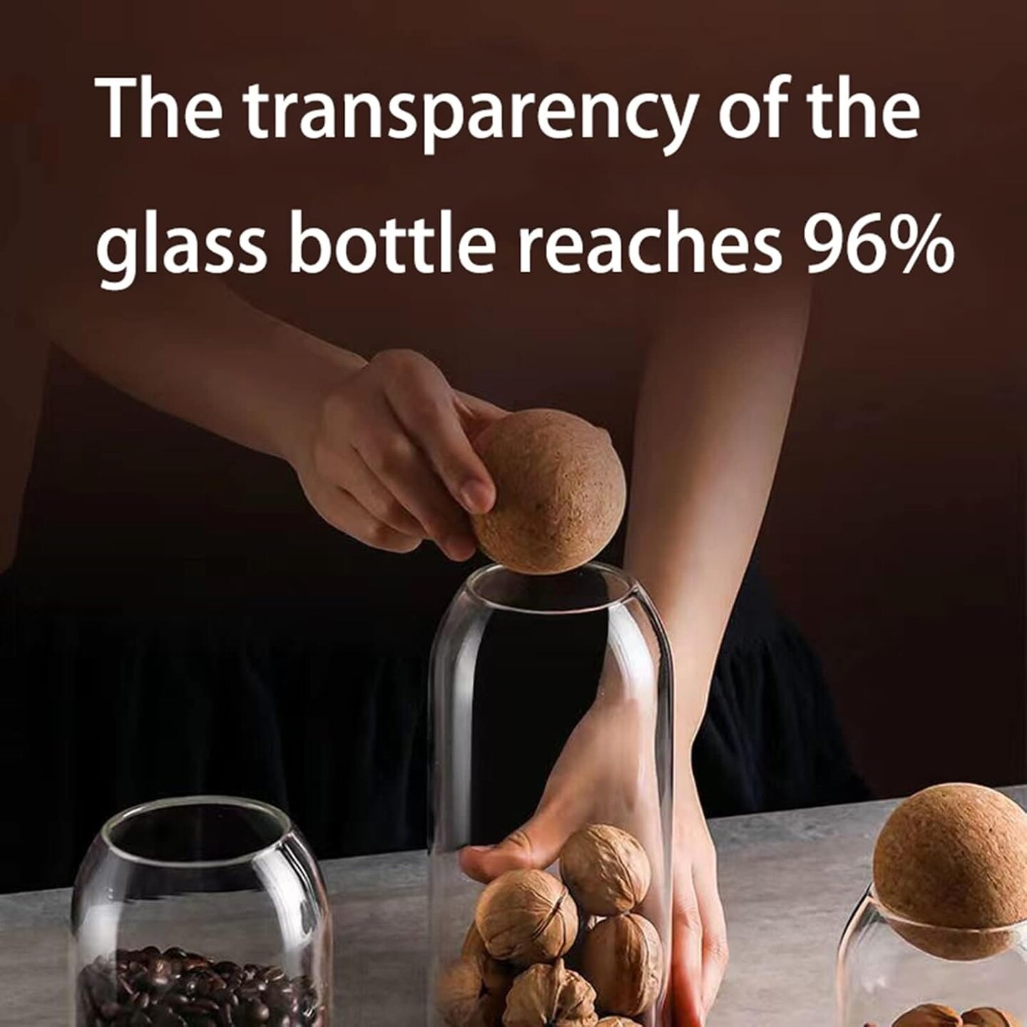 750ML/25Oz Clear Glass Bottles, Glass Food Storage Containers with Airtight Round Cork, Decorative Sealed Jar Organizer Holder with Wooden Lid for Candy, Cookie, Nut, Spice, Tea, Coffee Bean