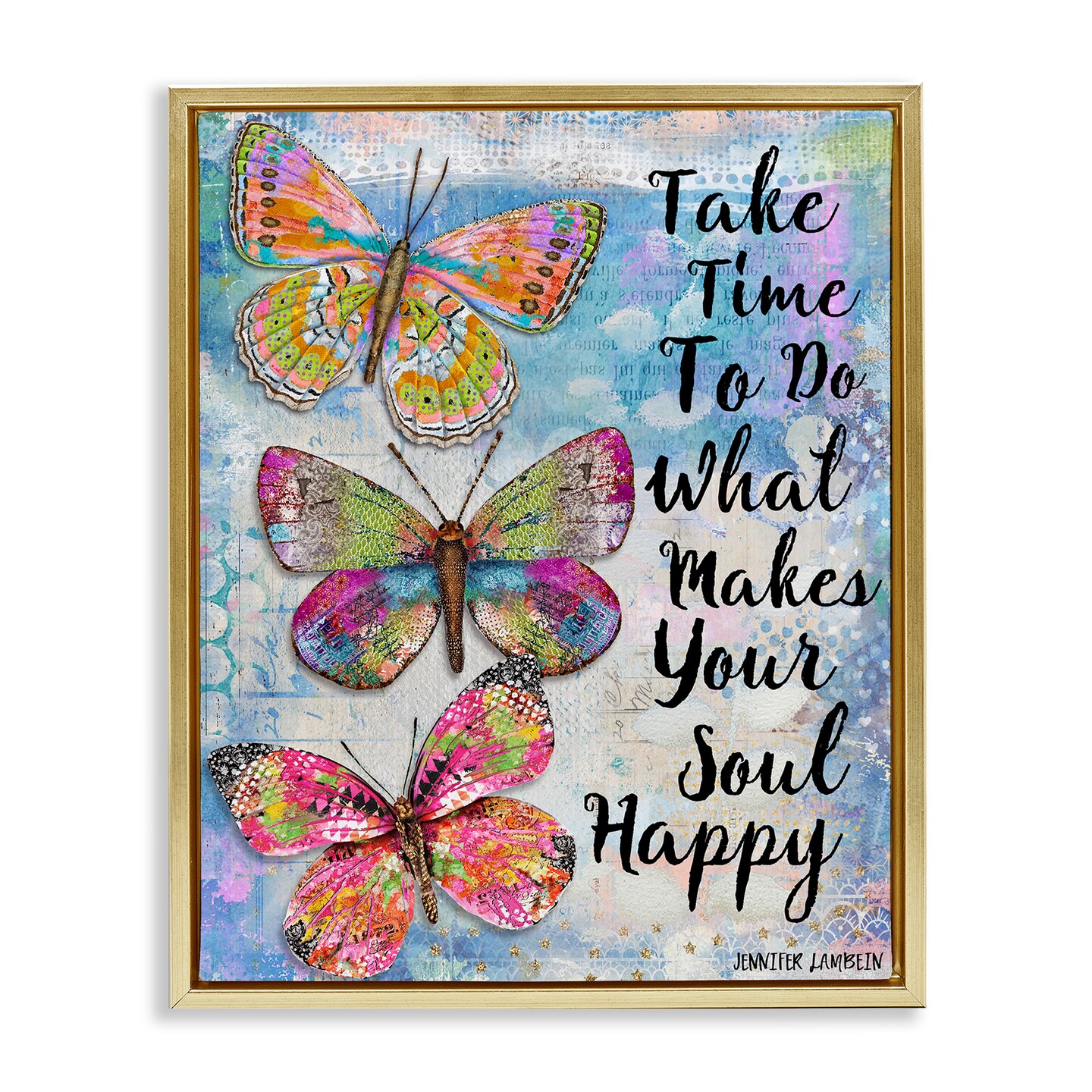 Stupell Industries Makes Your Soul Happy Butterfly Framed Floater Canvas Wall Art Design by Jennifer Lambein