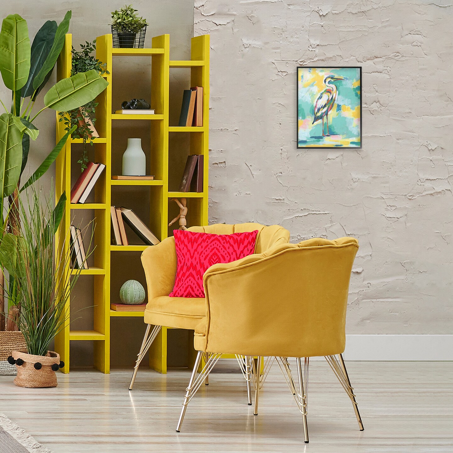 Stupell Industries Yellow &#x26; Blue Heron Framed Giclee Wall Art Design by Michael Willett