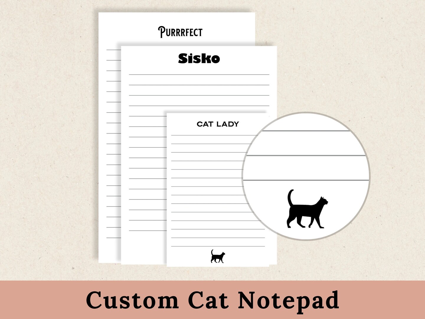 Custom Notepad with Black Cat Silhouette | Personalized Text and Font ...