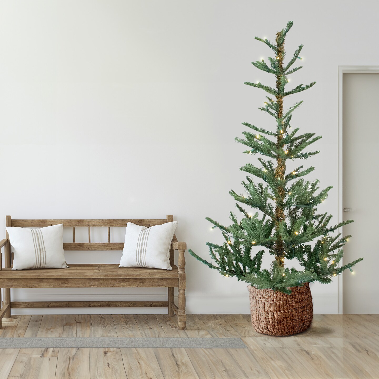 Northlight Real Touch™️ Pre-Lit Slim Nordmann Fir Artificial Christmas Tree - 9' - Warm Clear LED Lights