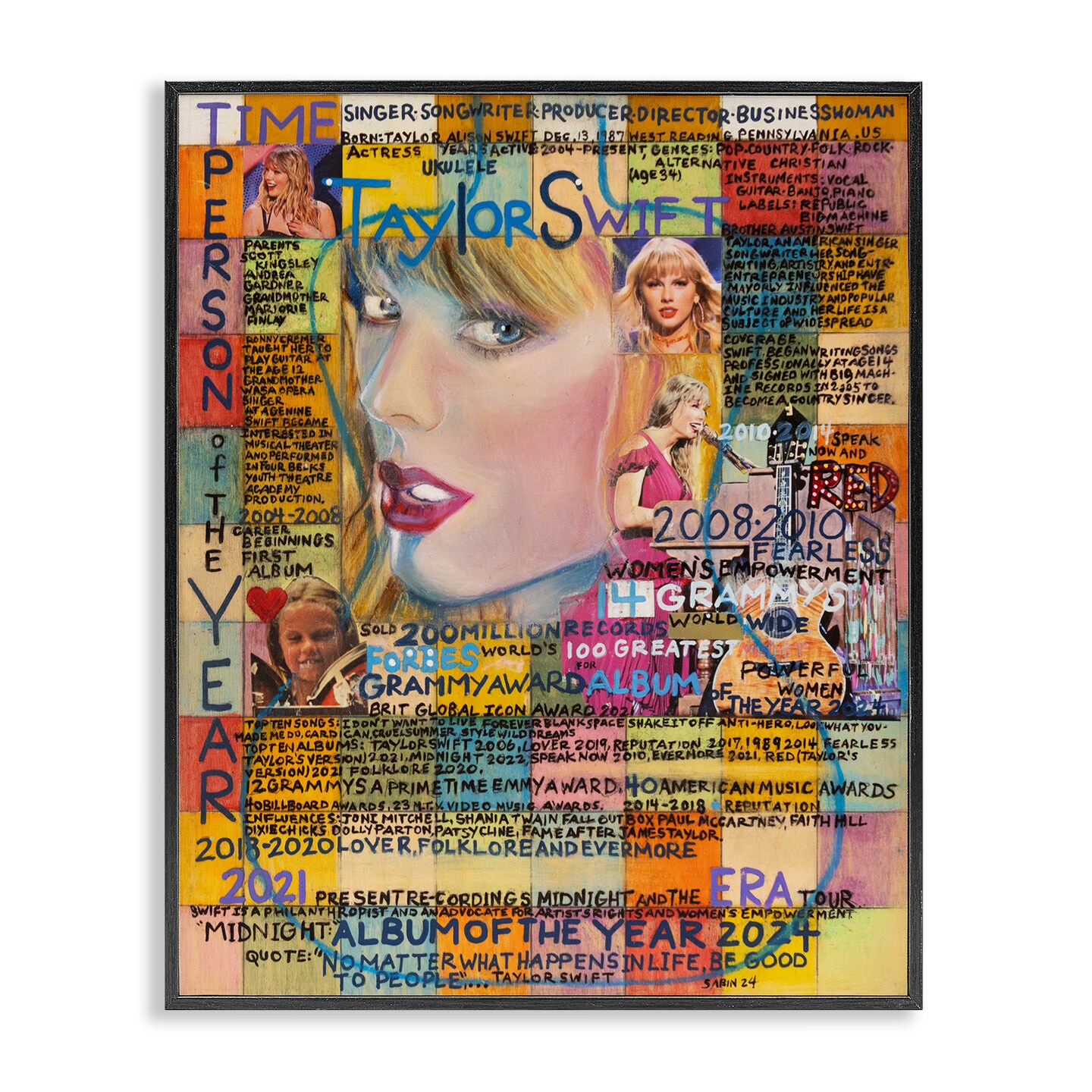 Stupell Industries Taylor Musician Collage Framed Giclee Wall Art Design by Sabin
