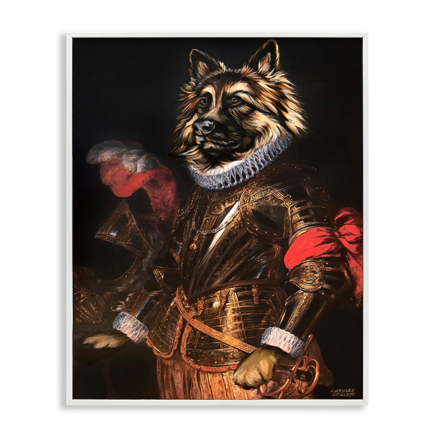 Stupell Industries Renaissance Dog Portrait Framed Giclee Wall Art Design by Carolee Vitaletti