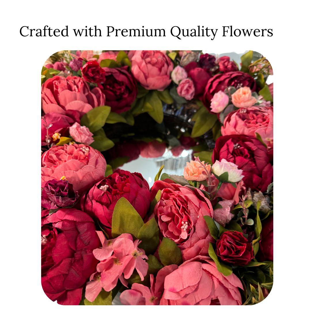 Zoey Large Burgundy Red Peachy Pink Faux Peony Flower Wreath 23&#x22; All Season