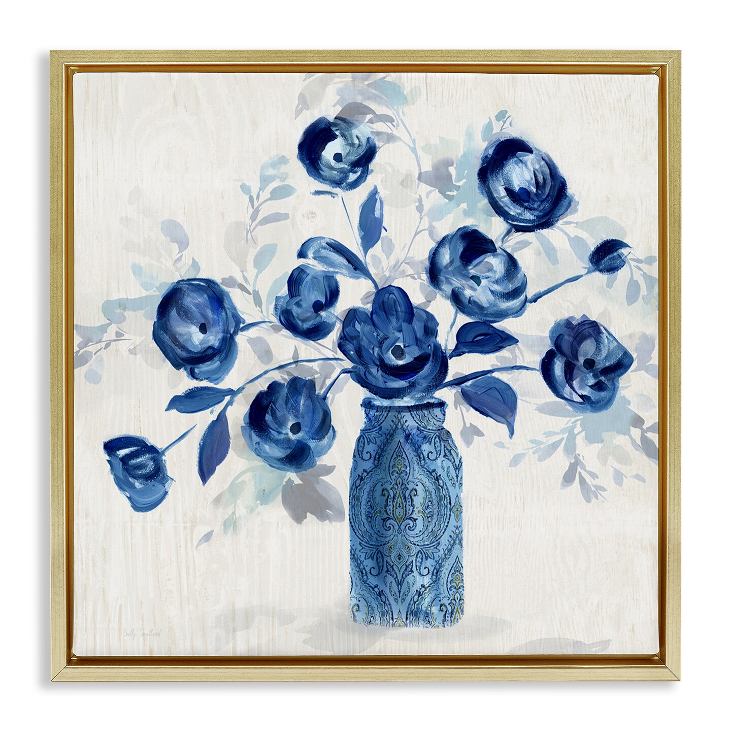 Stupell Industries Blue Roses Ornate Jar Framed Floater Canvas