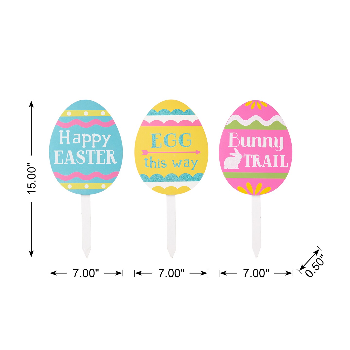 Set of 6 15&#x22;H Wooden Easter Egg Yard Stakes