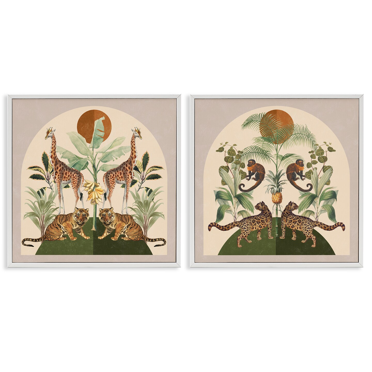 Stupell Industries Jungle Animals Foliage Illustration 2 pc Framed Giclee Wall Art Set Design by Victoria Barnes