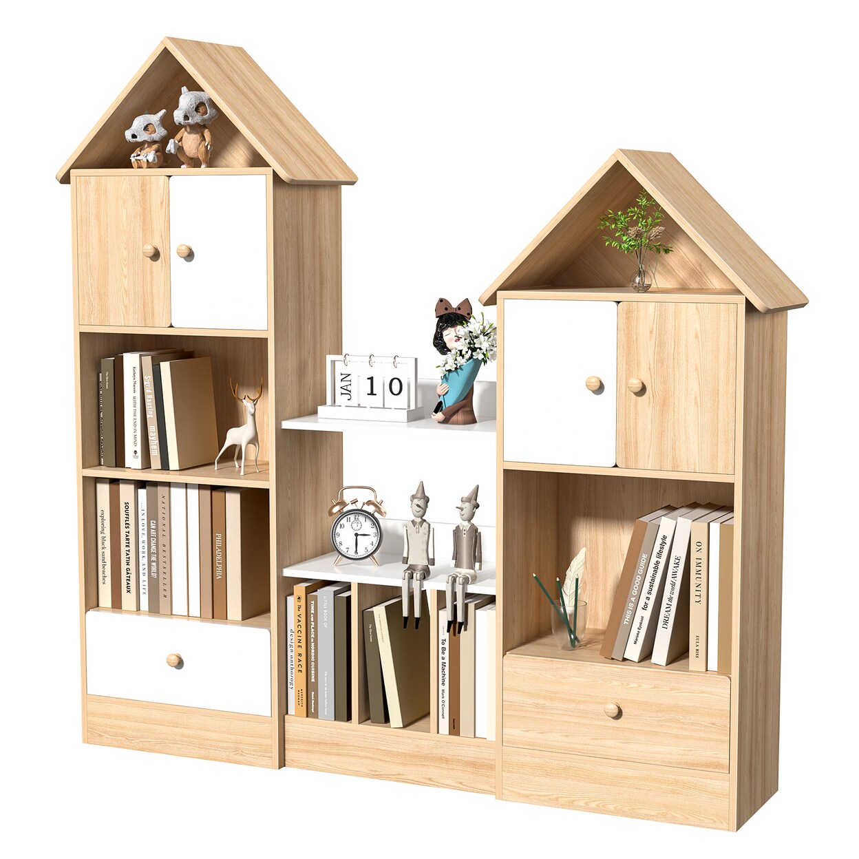 123Cm Castle Shaped Bookcase Multi Tier Combination Bookshelf Bookcase With Opening Shelves Modern Cube Storage Shelf