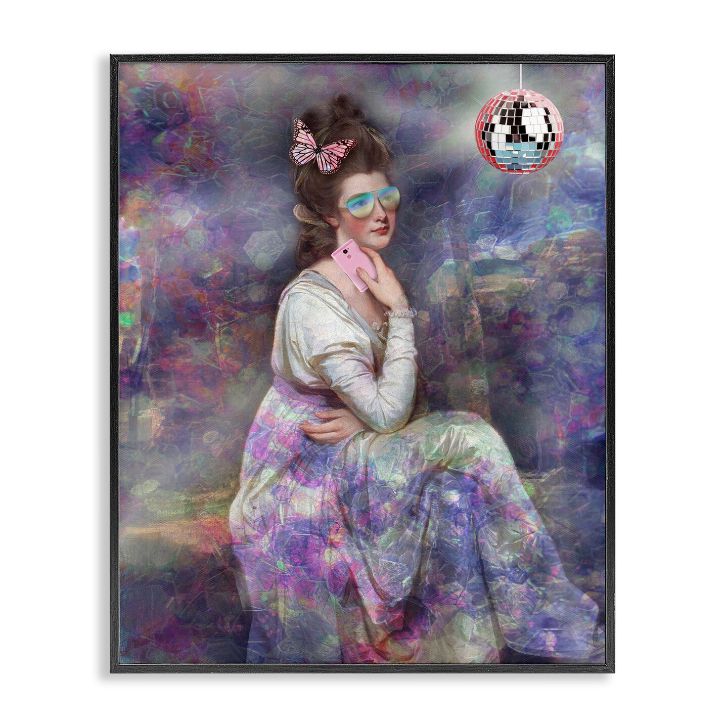 Stupell Industries Timeless Woman with Disco Ball Framed Giclee Wall Art Design by George Romney