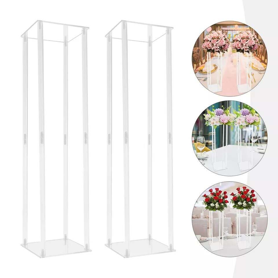 2PCS 39&#x22; Clear Acrylic Flower Stand Column Vase Centerpieces Wedding Decoration
