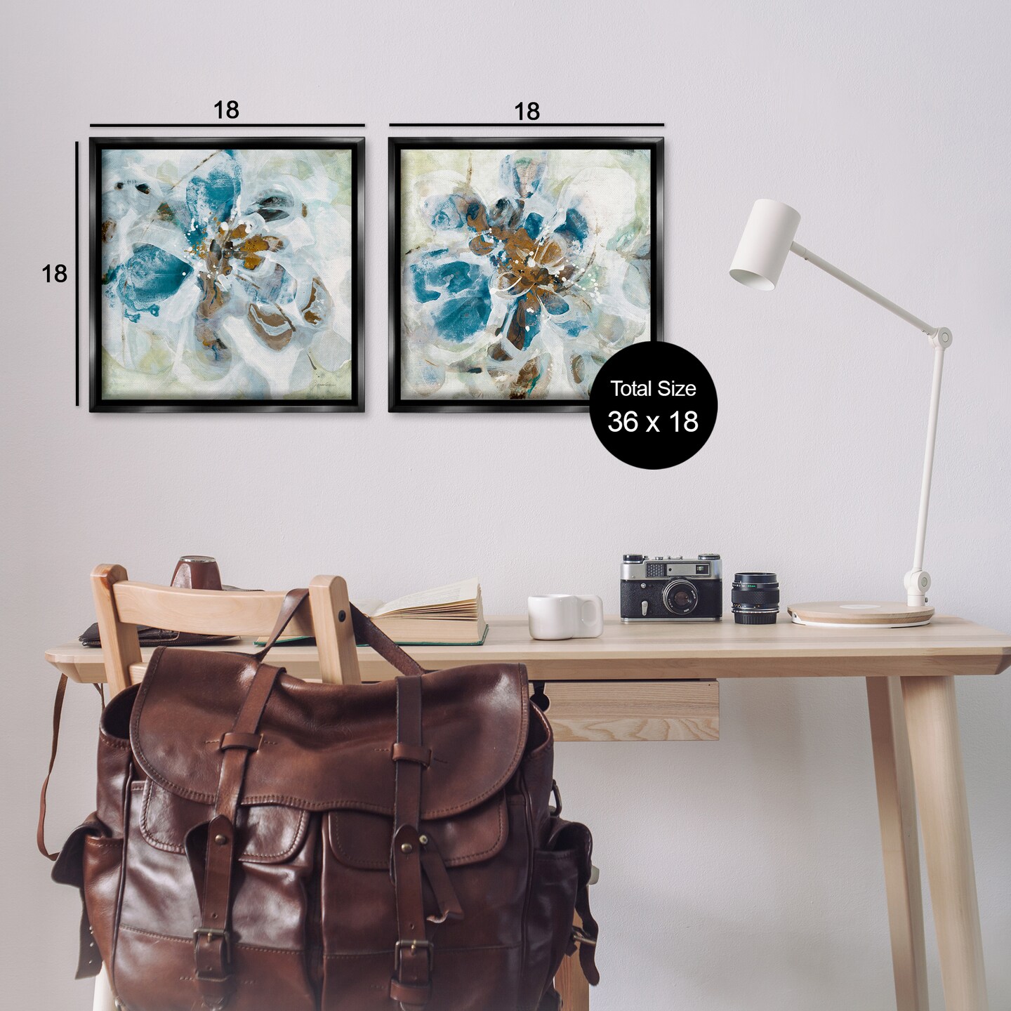 Stupell Industries Teal Abstract Flower Petals 2 pc Framed Floater Canvas Wall Art Set Design by Liz Jardine