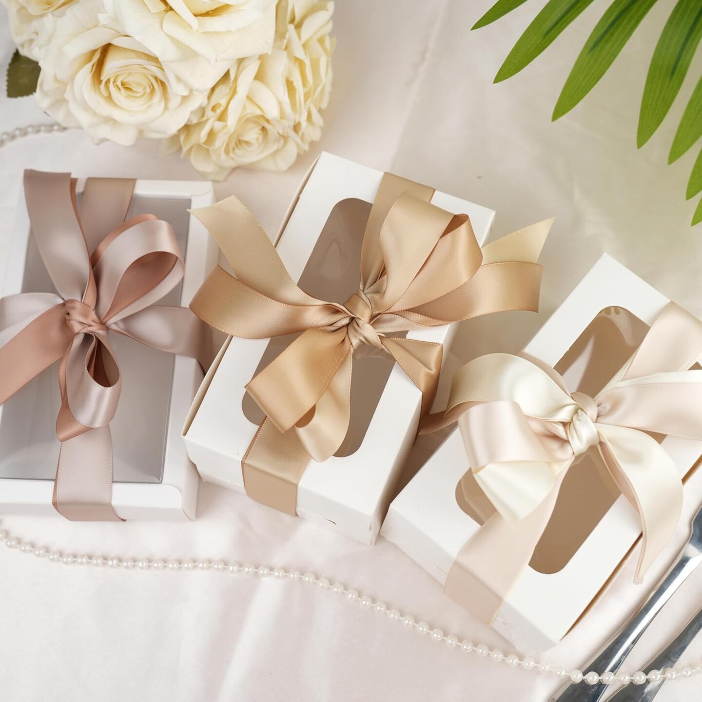 Champagne Ribbon 1 Inch Satin Ribbon 6 Rolls Assortment Pale Gold Ribbon for Wedding Silk Antique Gold Ribbon for Wedding Ribbon for Gift Wrapping Hair Bows Crafts Bouquet - 60Yards