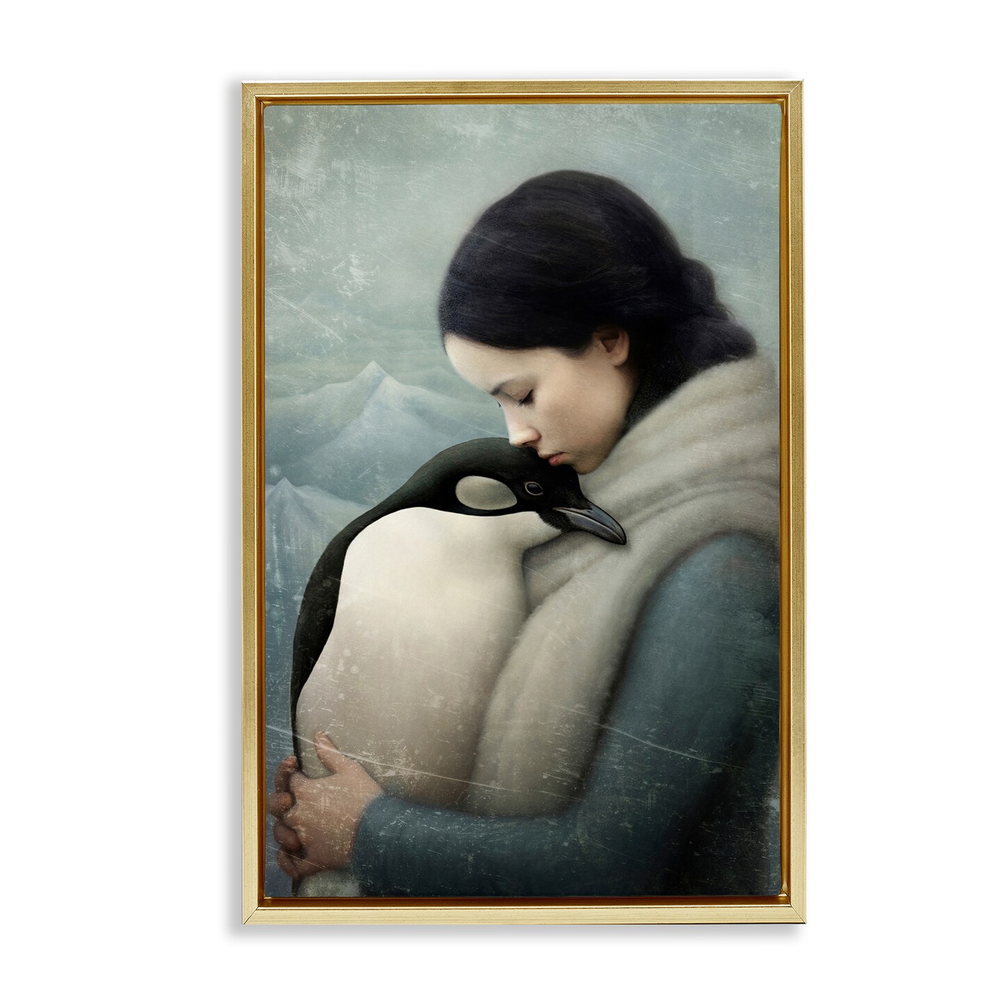 Stupell Industries Girl and Her Penguin Framed Floater Canvas Wall Art Design by Paula Belle Flores