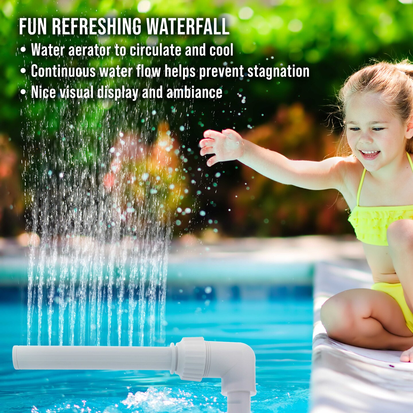 U.S. Pool Supply Swimming Pool Waterfall Spray Fountain - Adjustable Sprinkle Distance, Pool Spray Aerator Cools Water Temperature, In &#x26; Above-Ground