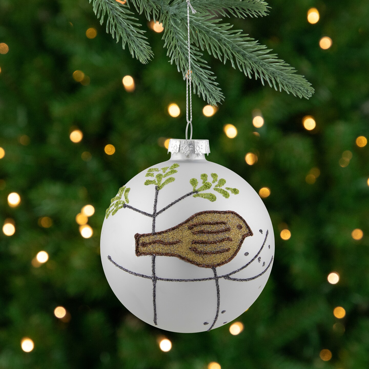 Northlight 4ct Champagne Gold and Brown Bird 2-Finish Glass Christmas Ball Ornaments 4&#x22; (100mm)
