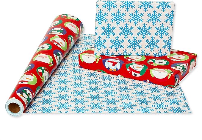 Wrapping Paper, Santa and Snowflakes (1 Jumbo Roll 30 in. x 70 ft.)