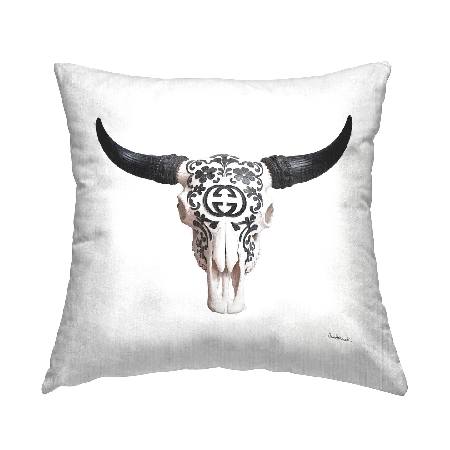 Western Fashion Skull Decorative Printed Throw Pillow Design by Amanda Greenwood, 18 x 7 x 18