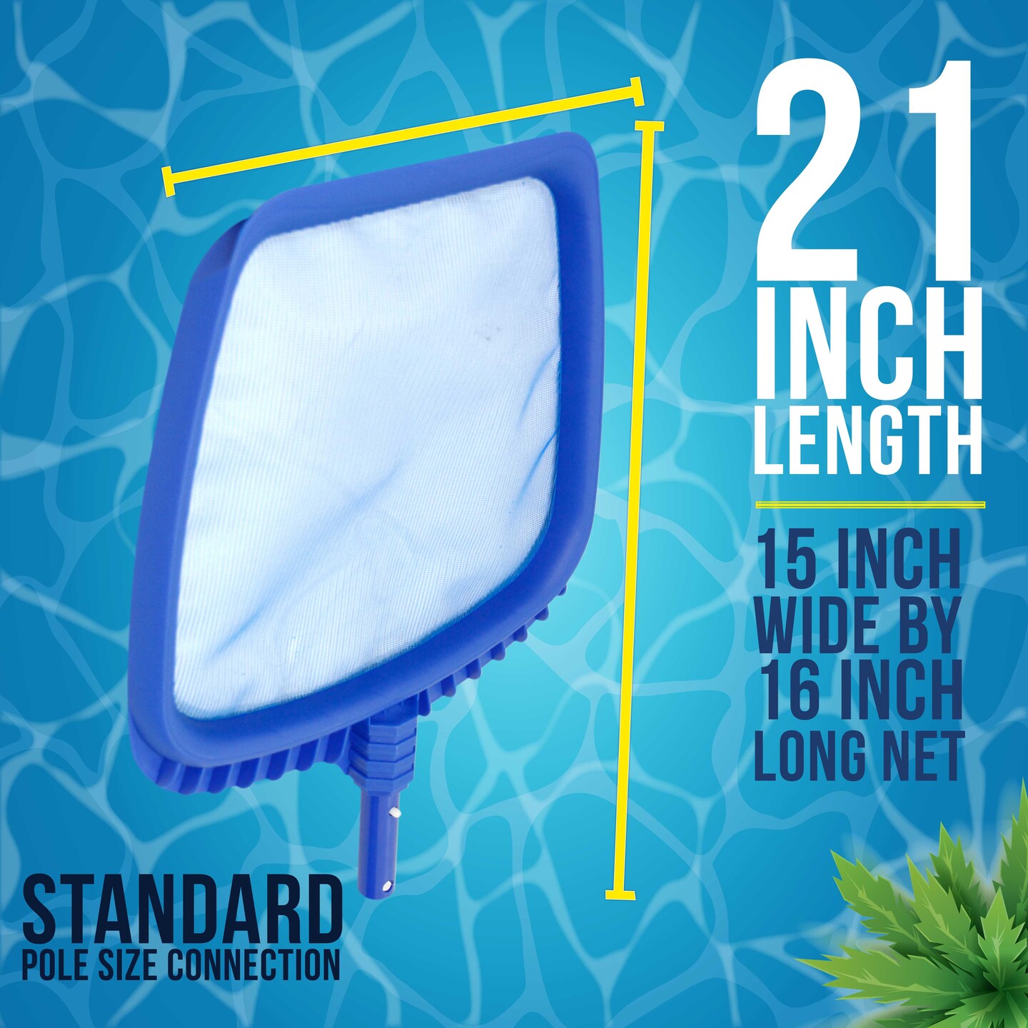 U.S. Pool Supply&#xAE; Professional Heavy Duty Large 15&#x22; x 16&#x22; Swimming Pool Leaf Skimmer Net - Fine Mesh Netting, Easy Scoop Edge - Fits Standard Swimming Pool Poles