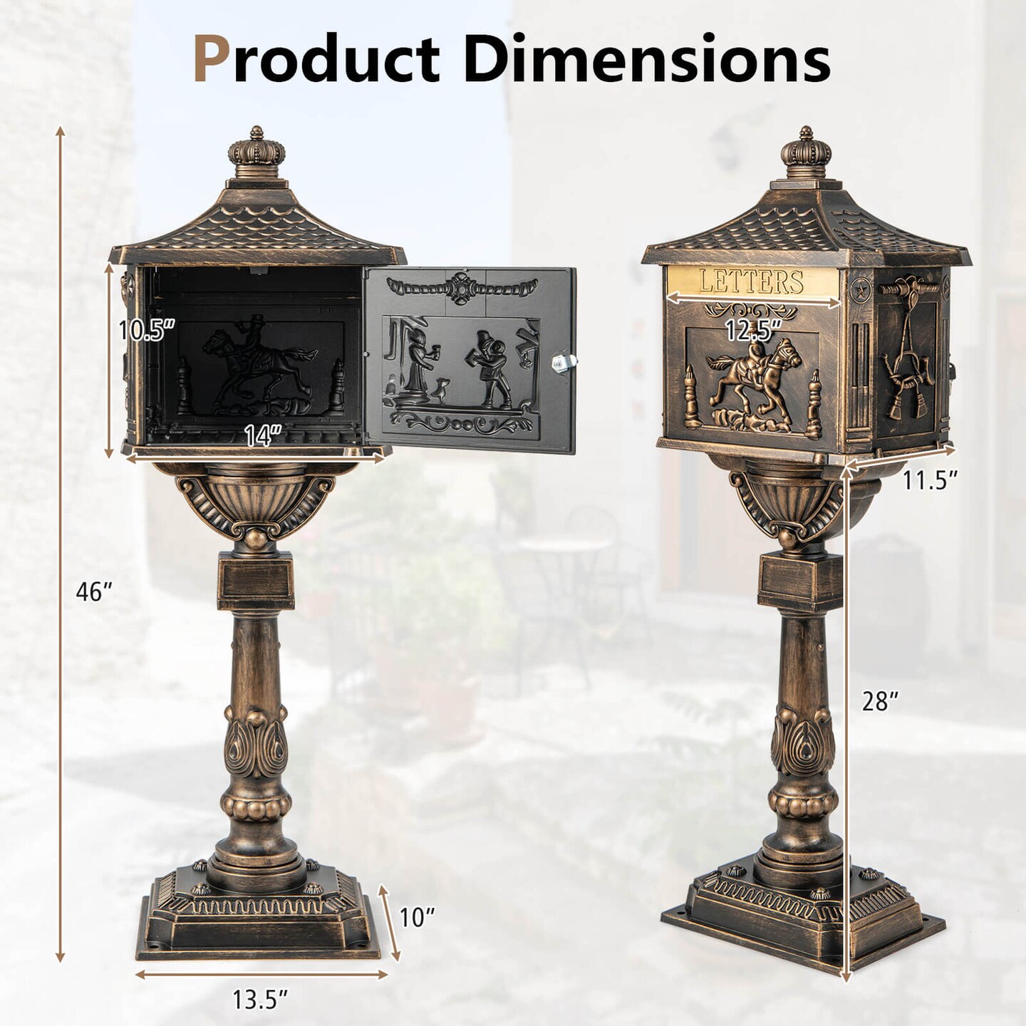Costway Retro Cast Aluminum Mailbox Lockable Security Postal Letter Box withBaffle Door Bronze/Black/White