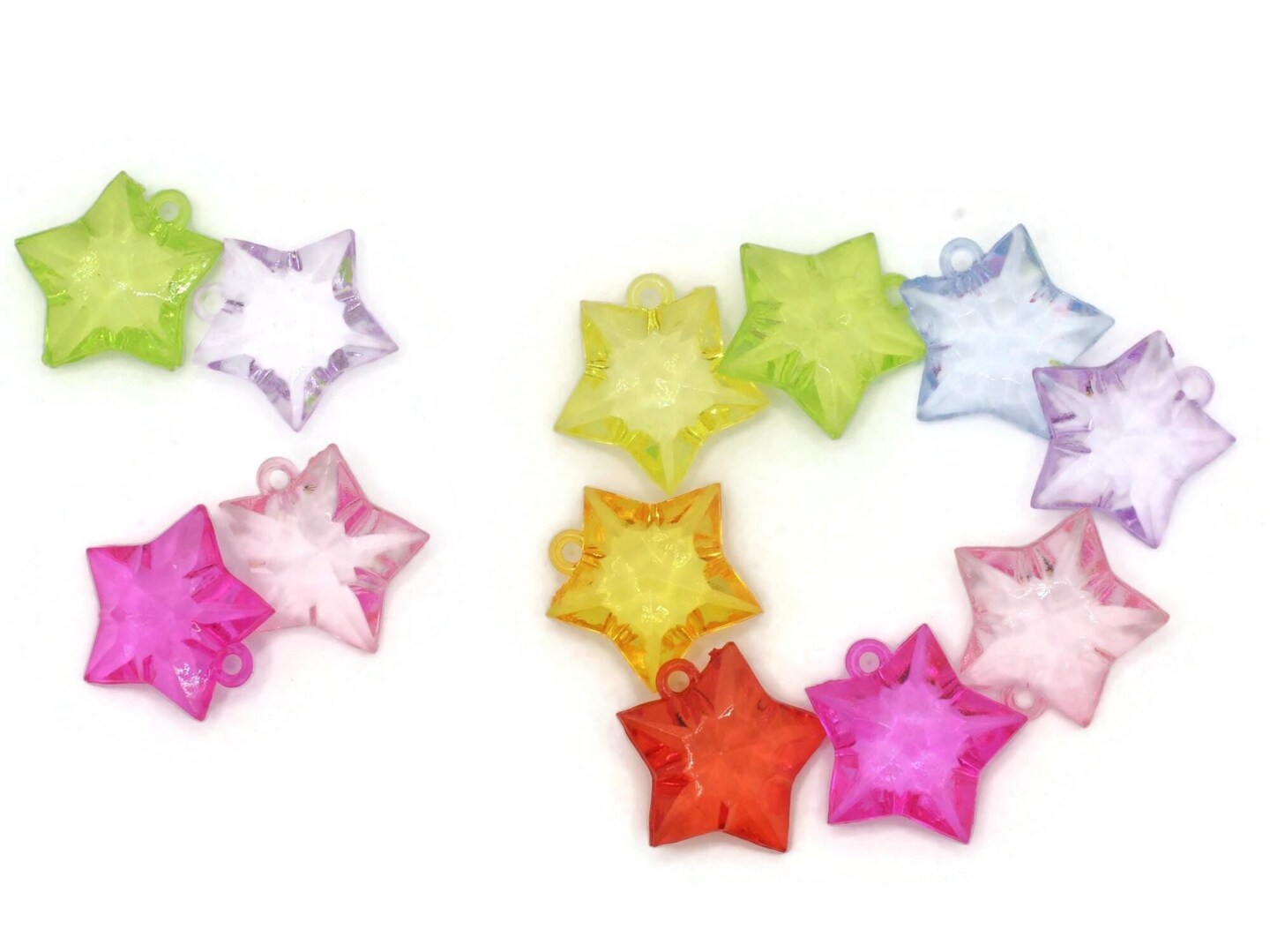 12 31mm Mixed Color Large Clear Acrylic Star Charms