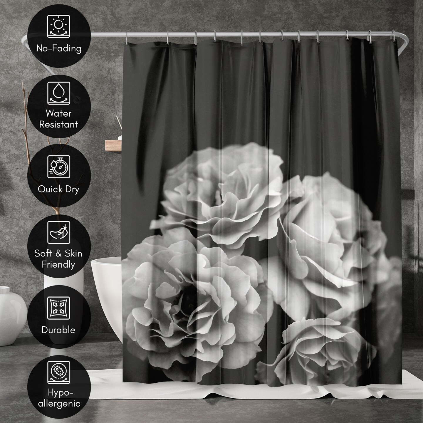 Americanflat 71&#x22; x 74&#x22; Shower Curtain, Moody Roses by Chaos &#x26; Wonder Design