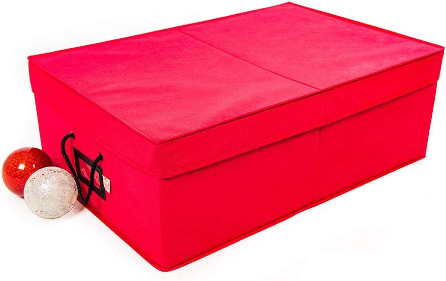 [Christmas Ornament Storage Box with Dividers] - (Holds 48 Ornaments up to 4 Inches in Diameter) | Acid-Free Removable Trays with Separators | 2 Removable Trays