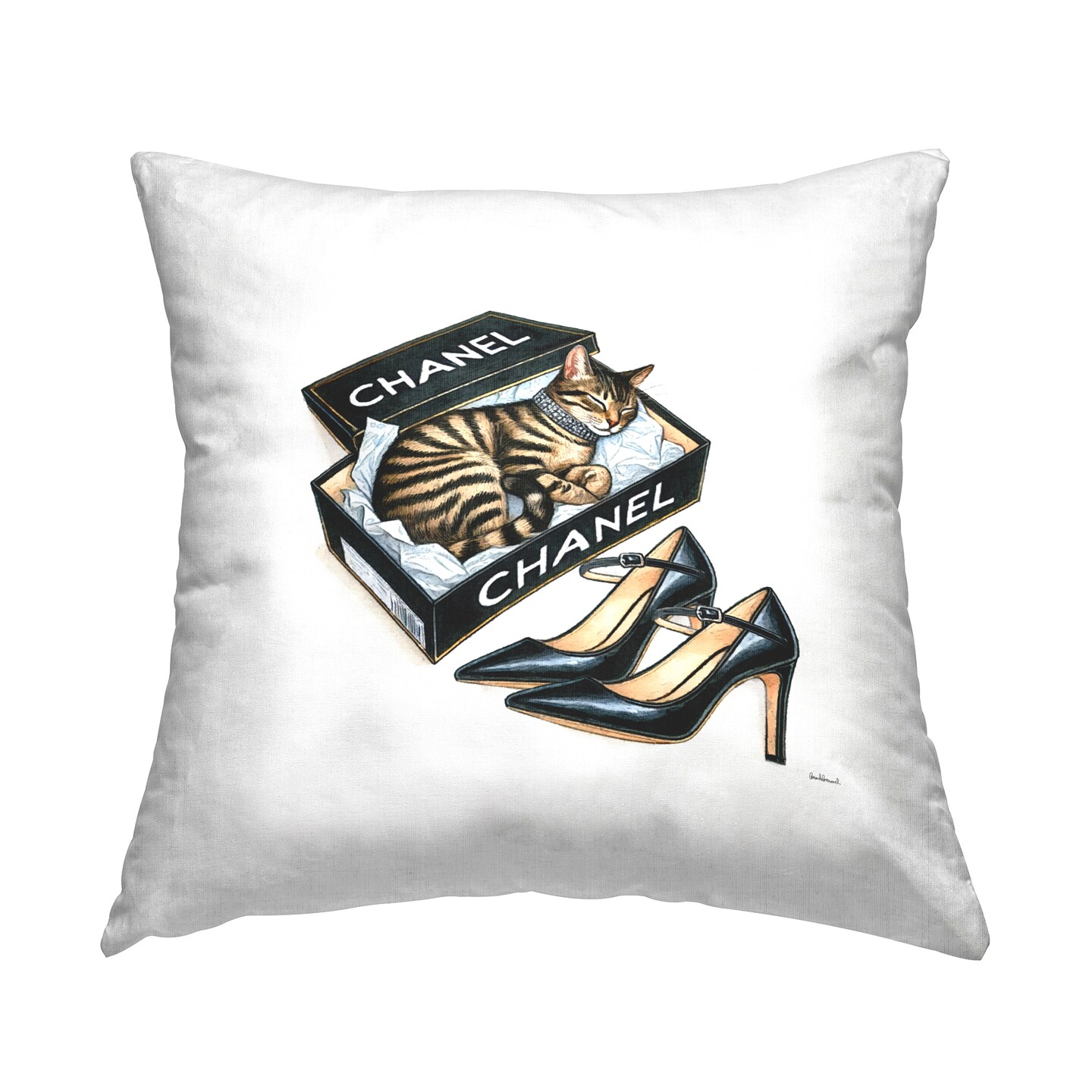Sleeping Cat in Shoe Box Decorative Printed Throw Pillow Design by Amanda Greenwood, 18 x 7 x 18