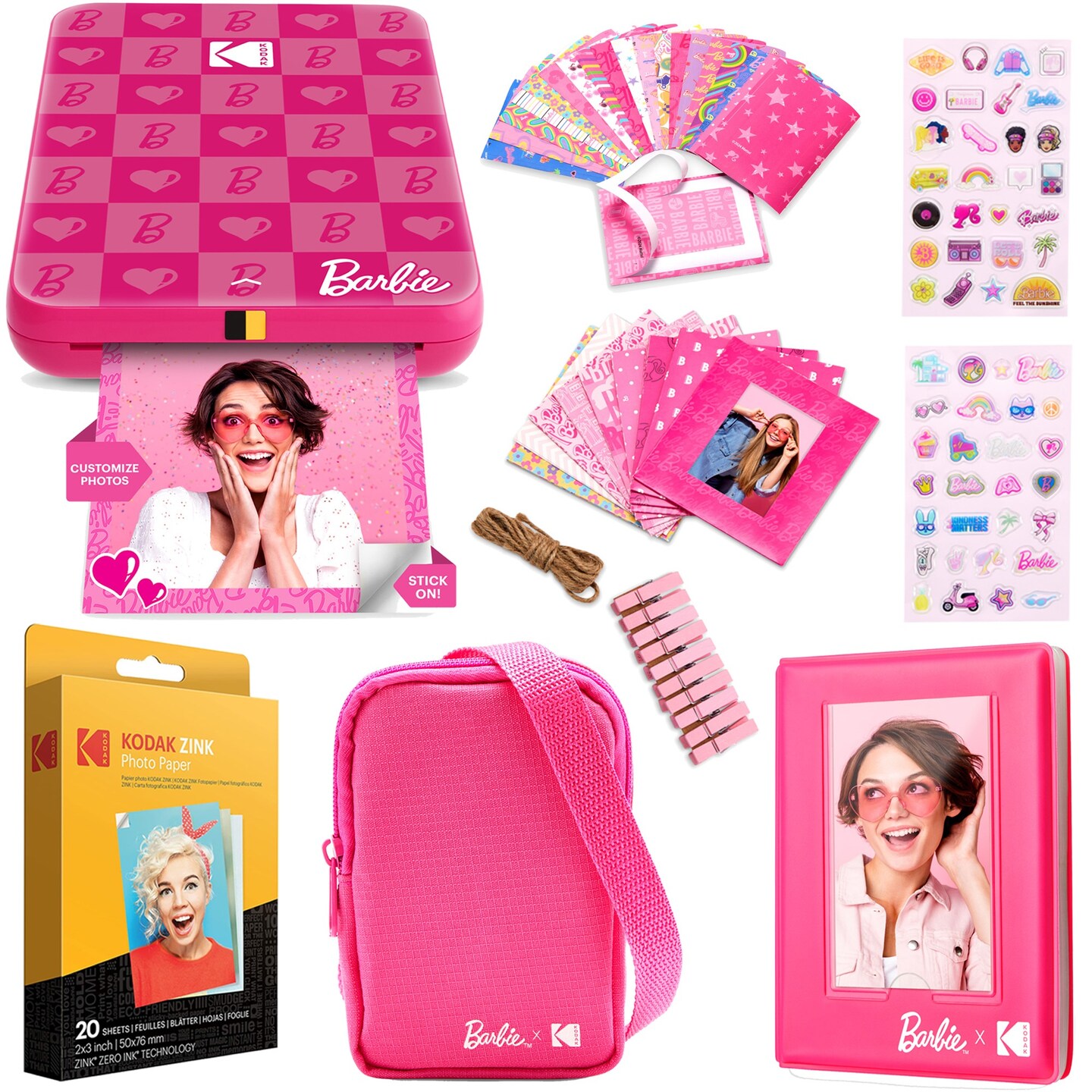 Kodak x Barbie Step Slim Instant Photo Printer, Iconic Style Barbie Case, Paper & More - Gift Bundle