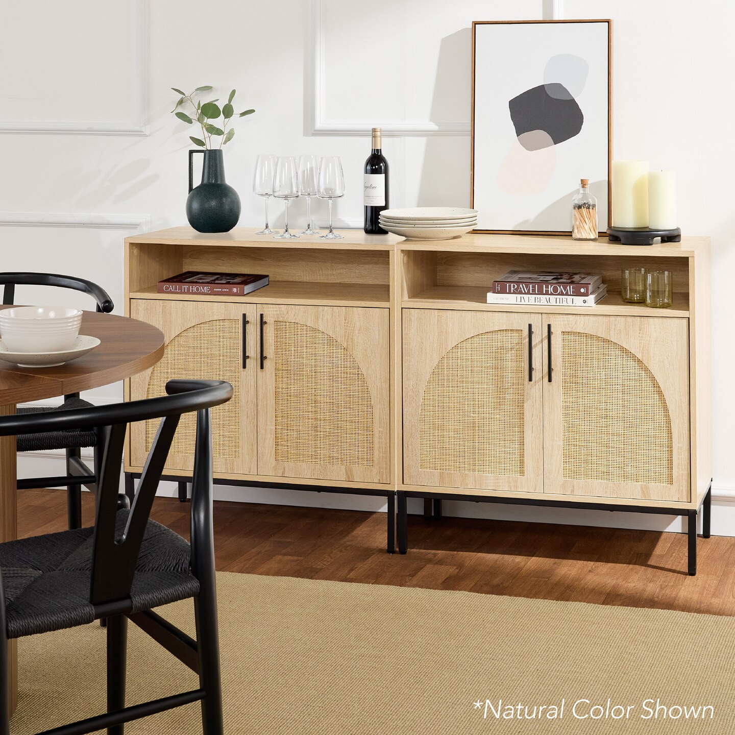 Best Choice Products Arched 2-Door Rattan Cabinet, Sideboard, Buffet, w/ Cord Cutout, Adjustable Storage Shelf