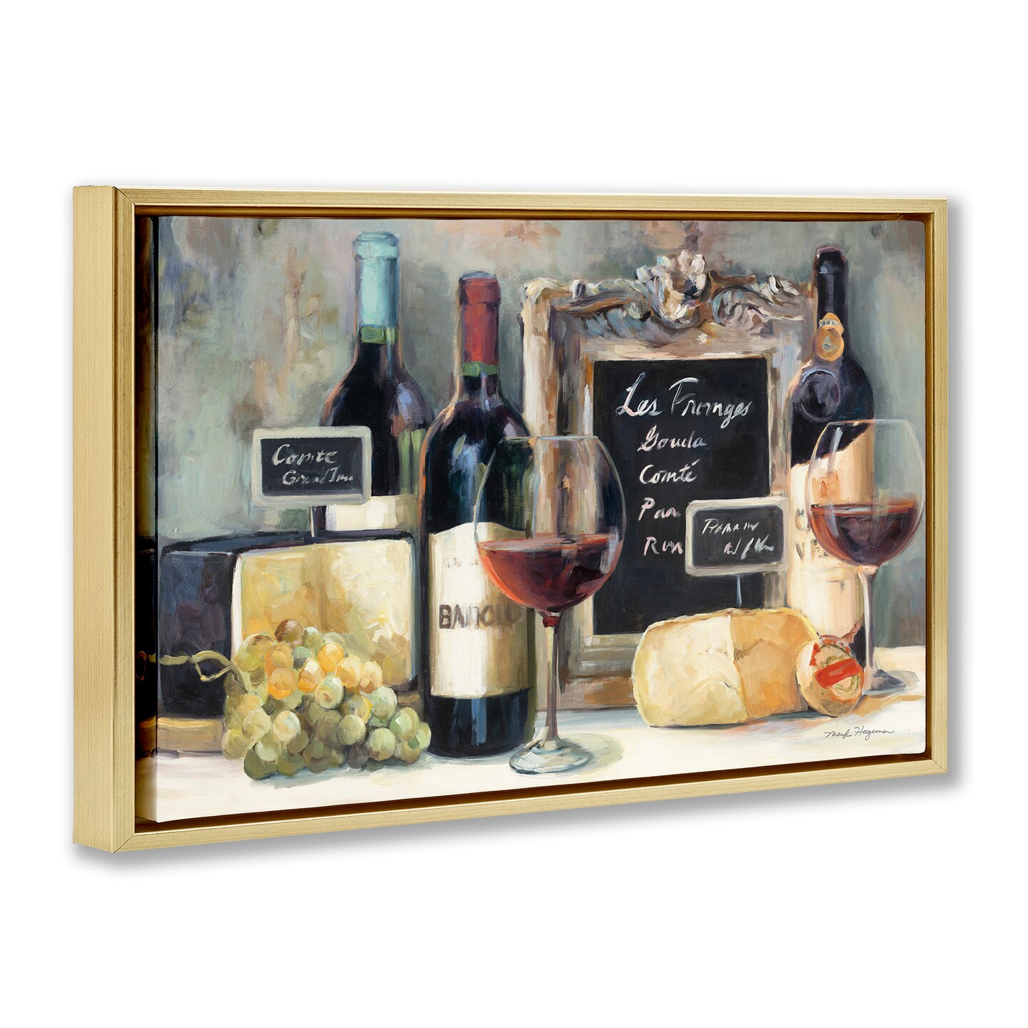 Stupell Industries Parisian Wine & Cheese Framed Floater Canvas Wall Art Design by Marilyn Hageman