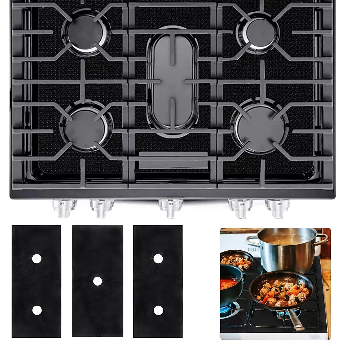 Kitcheniva 6x Reusable Non-Stick Black Gas Range Covers Protector Liner