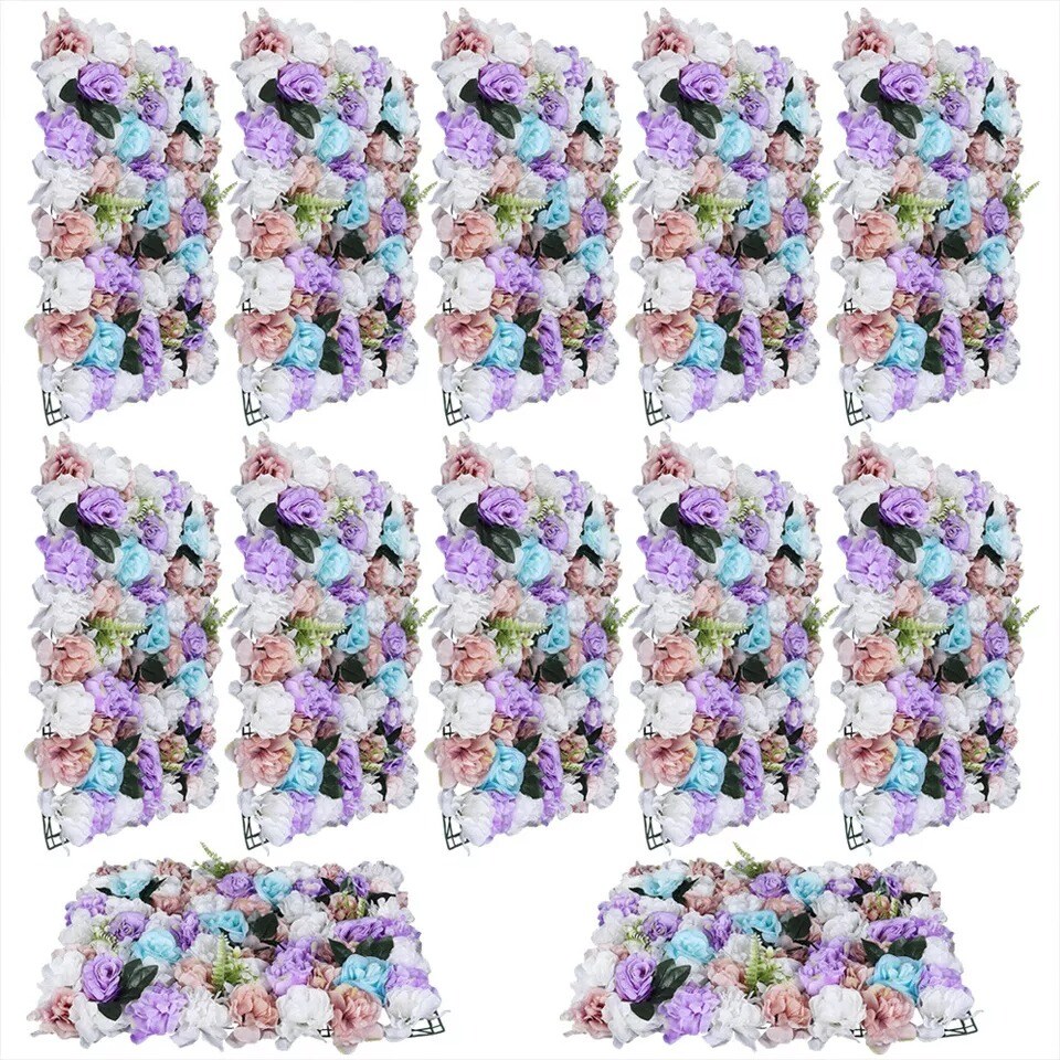 12Pcs Artificial Flower Wall Panel Backdrop Wedding Party Background Venue Decor