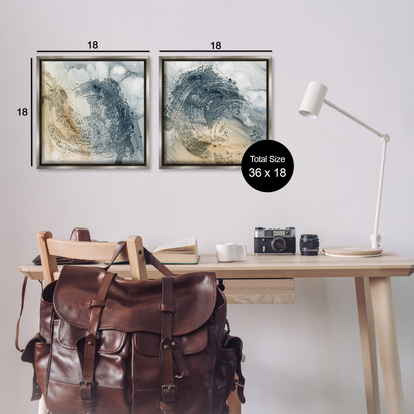 Stupell Industries Abstract Beige Blue Wave 2 pc Framed Floater Canvas Wall Art Set Design by Ethan Harper