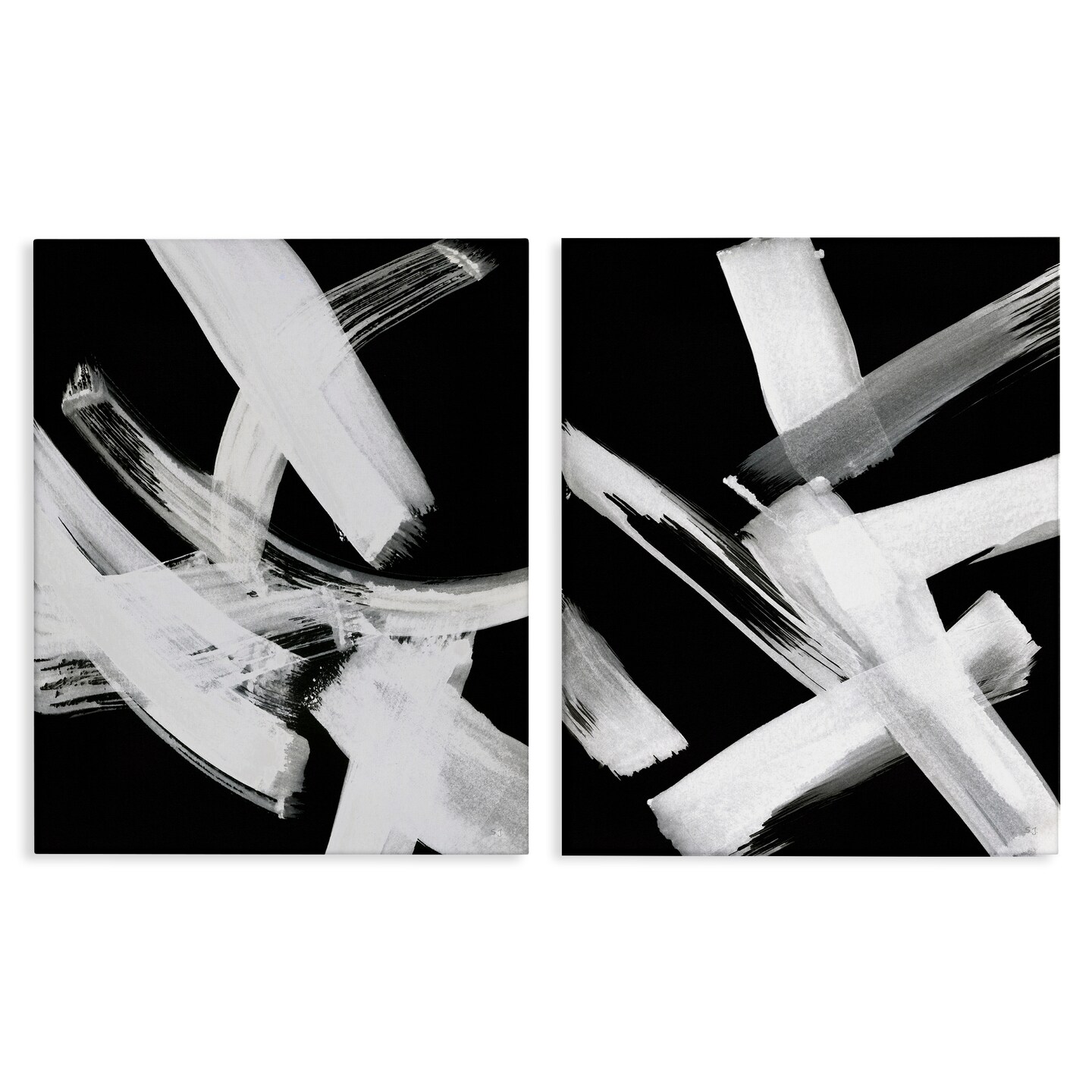 Stupell Industries Abstract Lines White on Black 2 pc Canvas Wall Art Set Design by Susan Jill