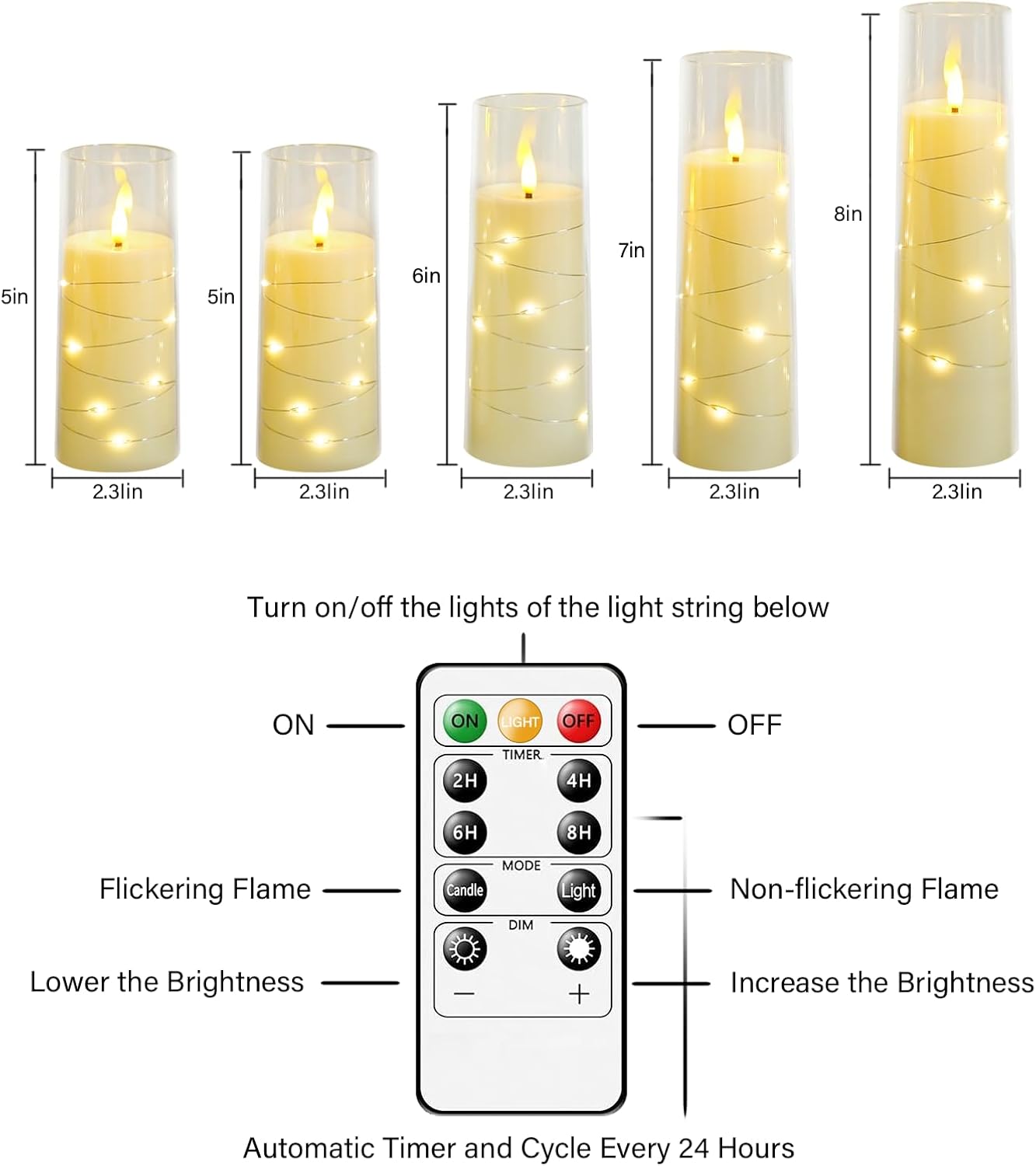5 Pcs Flameless LED Candles Flickering Flameless Candles Battery Operated Candles with Remote Timer Warm Light Acrylic LED Pillar Candles for Romantic Atmosphere Home Decor