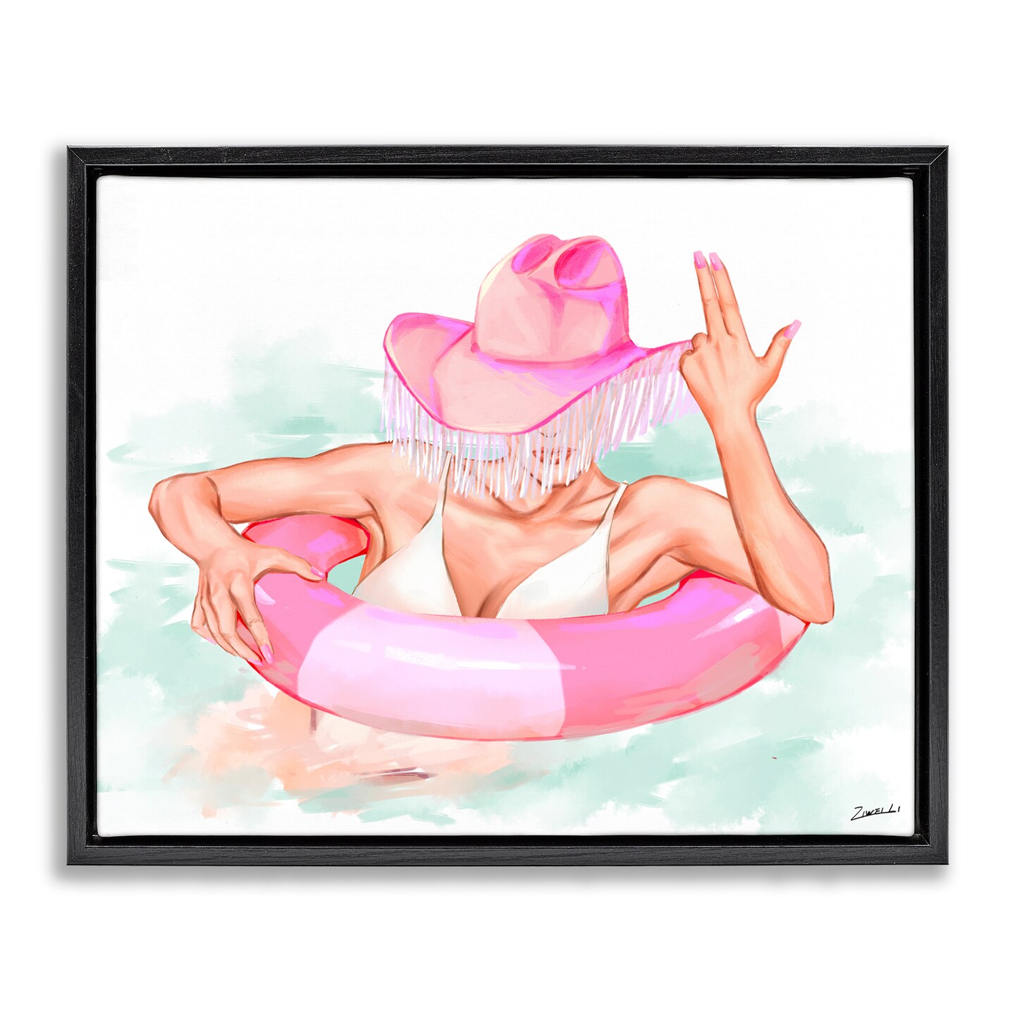 Stupell Industries Woman in Pool Float Framed Floater Canvas Wall Art Design by Ziwei Li