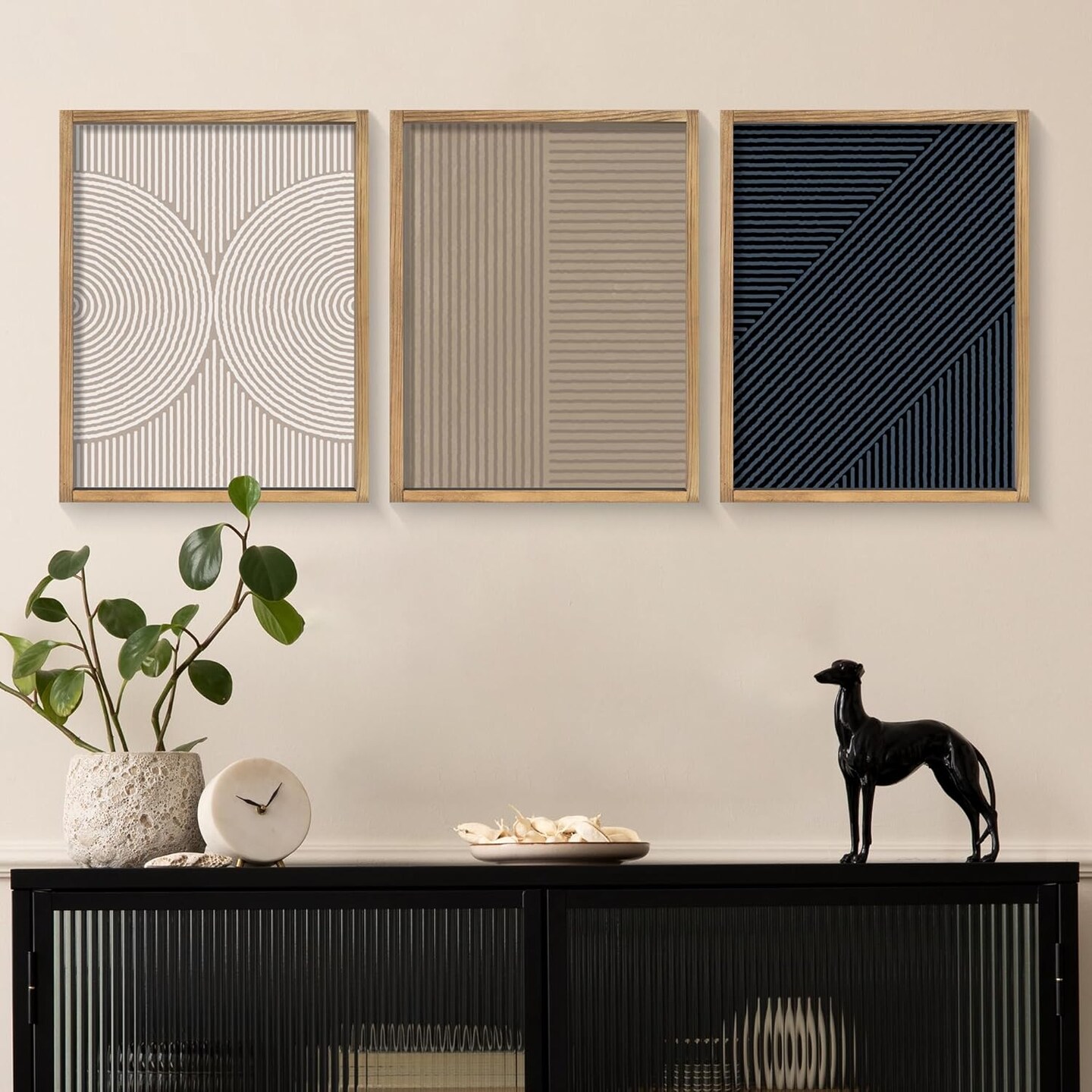 Modern Boho Abstract Line Wall Art Set Of 3, Mid Century Minimalist Wall Decor, Black And Brown Framed Neutral Wall Decor (12X16 Brown)