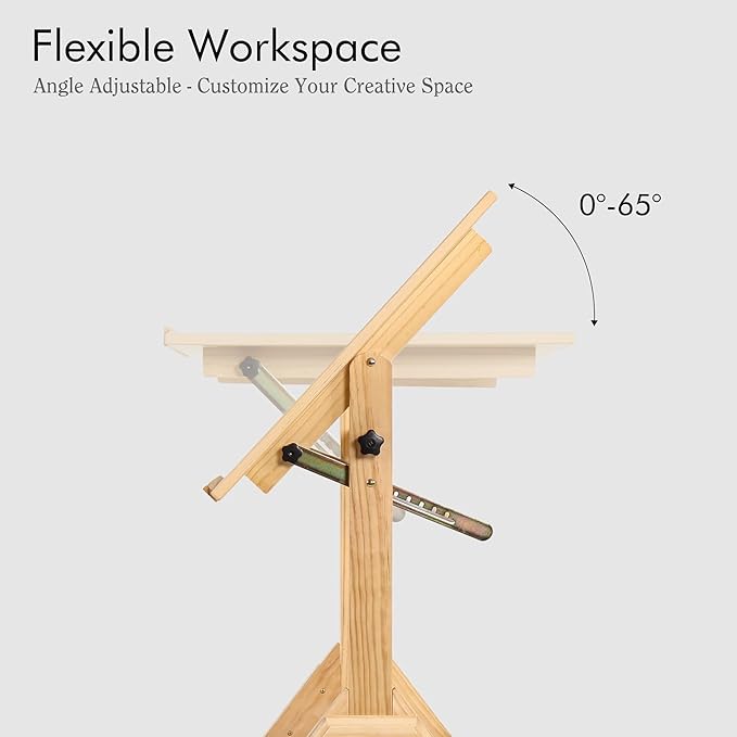 ARTIFY Extra Large Wood Drafting Table, Artist Drawing Table with Height Adjustable, Tilting Enlarge Tabletop, Studio Painting Table & Art Craft Desk for Writing, Nature